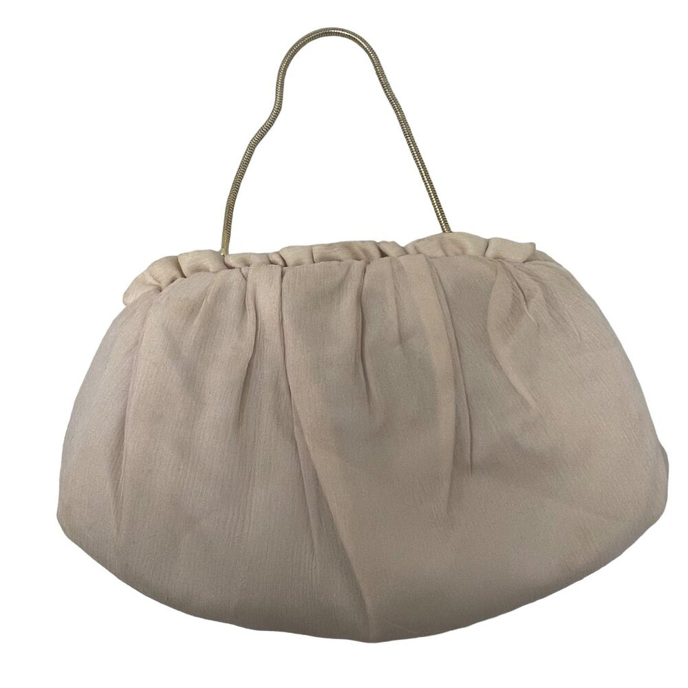 Vintage Chiffon Clutch Purse Bag Chain Strap Light Pink Fabric Kiss Lock HL USA